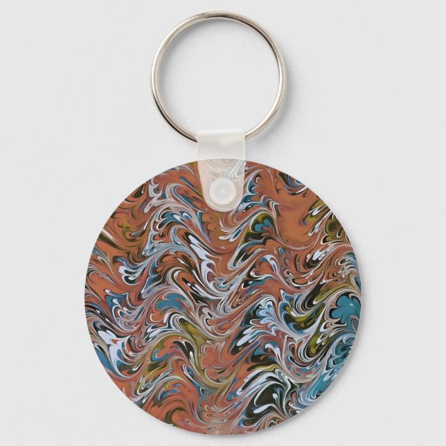 Waves In Red Acrylic Pour Aqueous Surface Design Keychain (Front)