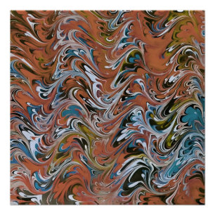 Waves In Red Acrylic Pour Aqueous Surface Design Poster