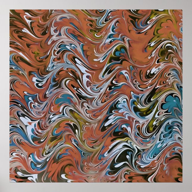 Waves In Red Acrylic Pour Aqueous Surface Design Poster (Front)