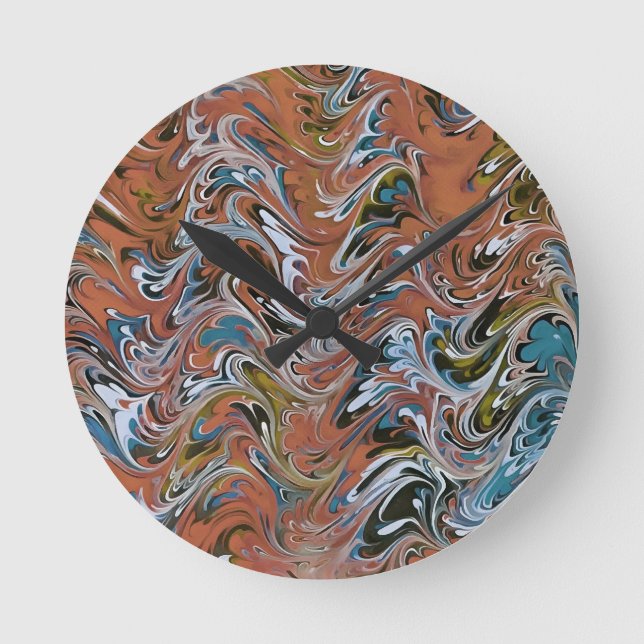 Waves In Red Acrylic Pour Aqueous Surface Design Round Clock (Front)