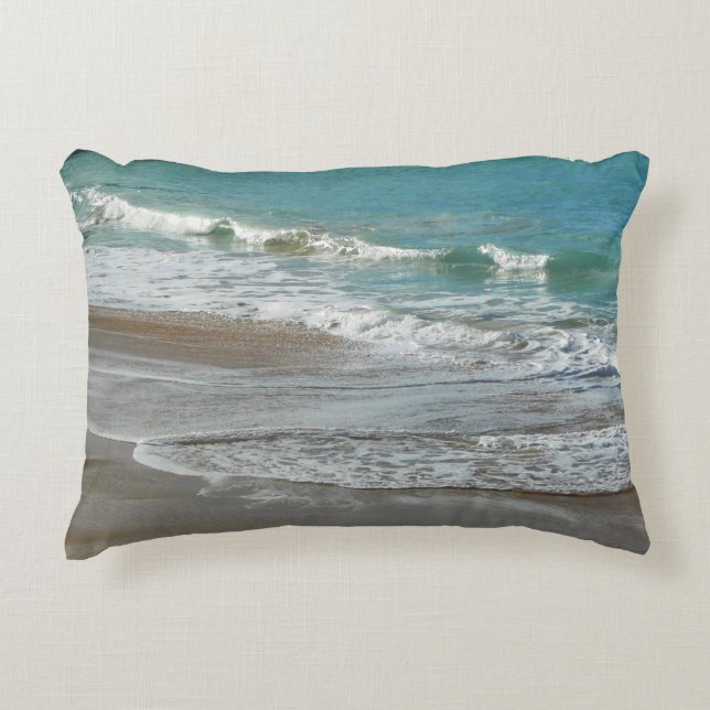 Waves Lapping on the Beach Turquoise Blue Ocean Accent Pillow (Front)
