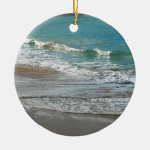 Waves Lapping on the Beach Turquoise Blue Ocean Ceramic Ornament