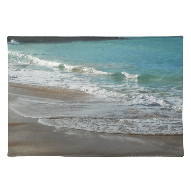 Waves Lapping on the Beach Turquoise Blue Ocean Cloth Placemat (Front)