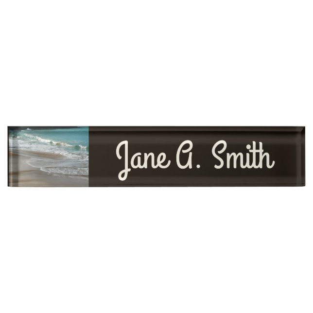 Waves Lapping on the Beach Turquoise Blue Ocean Desk Name Plate (Front)