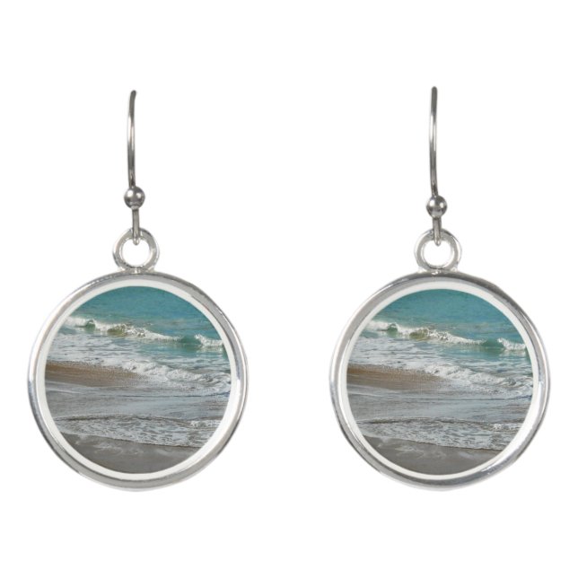Waves Lapping on the Beach Turquoise Blue Ocean Earrings (Front)