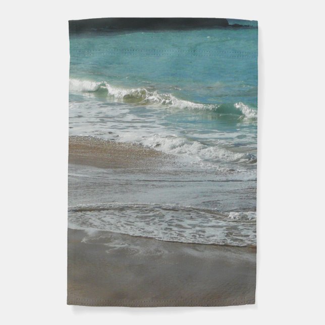 Waves Lapping on the Beach Turquoise Blue Ocean Garden Flag (Front)