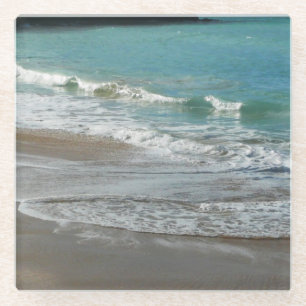 Waves Lapping on the Beach Turquoise Blue Ocean Glass Coaster