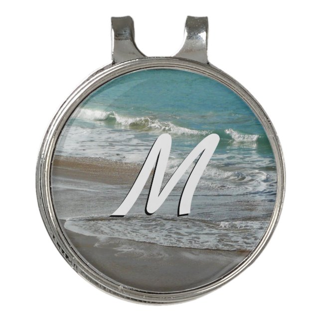 Waves Lapping on the Beach Turquoise Blue Ocean Golf Hat Clip (Front)