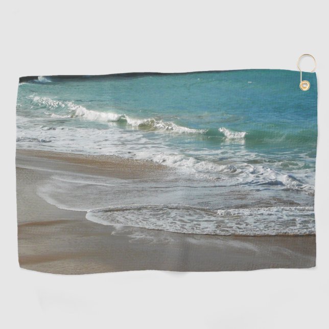 Waves Lapping on the Beach Turquoise Blue Ocean Golf Towel (Horizontal)