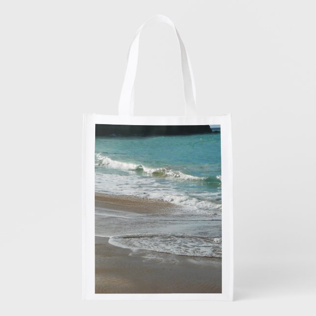 Waves Lapping on the Beach Turquoise Blue Ocean Grocery Bag (Front)