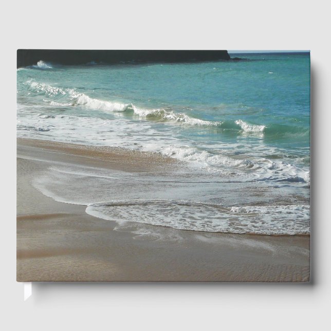 Waves Lapping on the Beach Turquoise Blue Ocean Guest Book (Front)