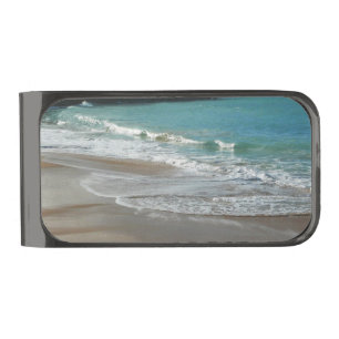 Waves Lapping on the Beach Turquoise Blue Ocean Gunmetal Finish Money Clip