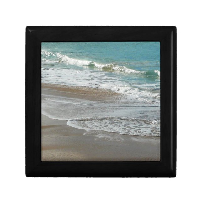 Waves Lapping on the Beach Turquoise Blue Ocean Jewelry Box (Front)