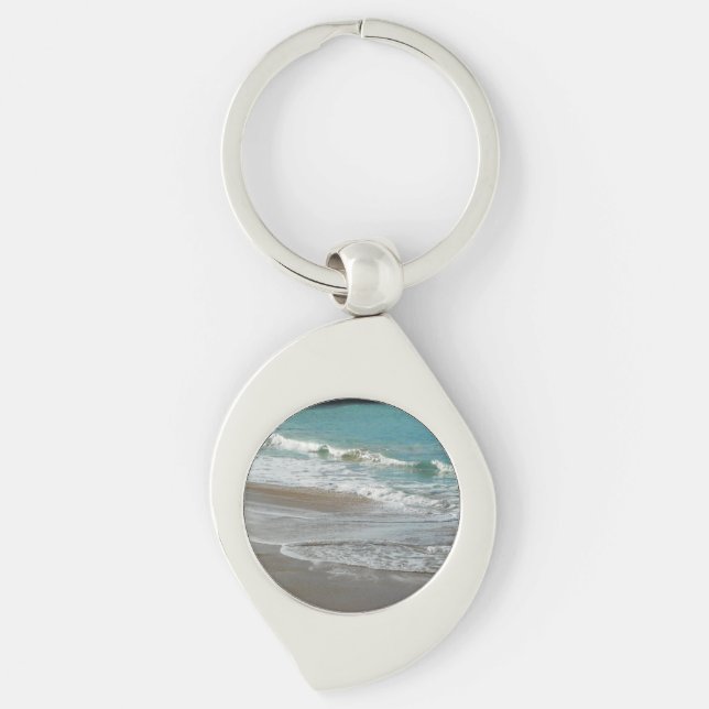 Waves Lapping on the Beach Turquoise Blue Ocean Keychain (Front)