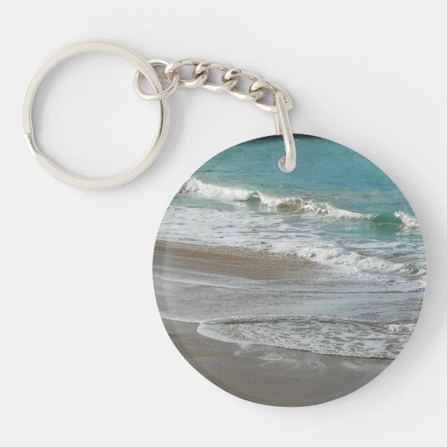 Waves Lapping on the Beach Turquoise Blue Ocean Keychain (Front)