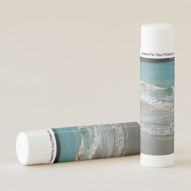 Waves Lapping on the Beach Turquoise Blue Ocean Lip Balm (Front)