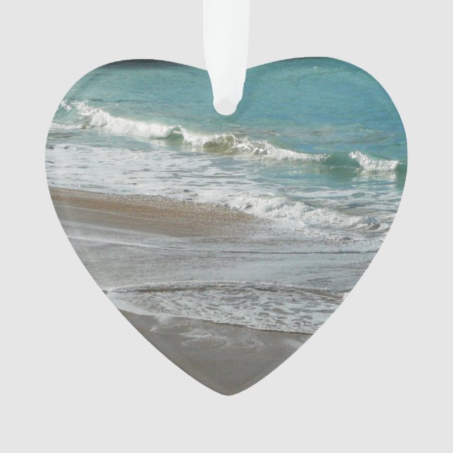 Waves Lapping on the Beach Turquoise Blue Ocean Ornament (Front)