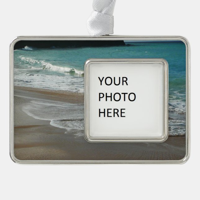 Waves Lapping on the Beach Turquoise Blue Ocean Ornament (Front)
