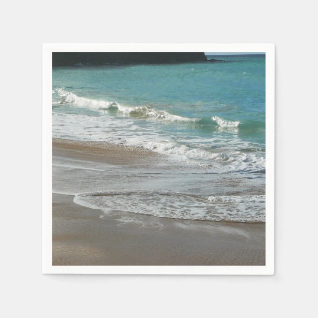 Waves Lapping on the Beach Turquoise Blue Ocean Paper Napkins (Front)