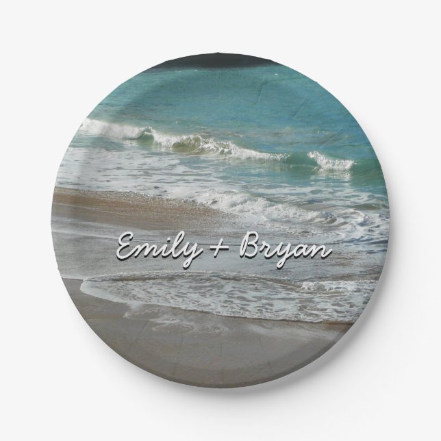 Waves Lapping on the Beach Turquoise Blue Ocean Paper Plates (Front)