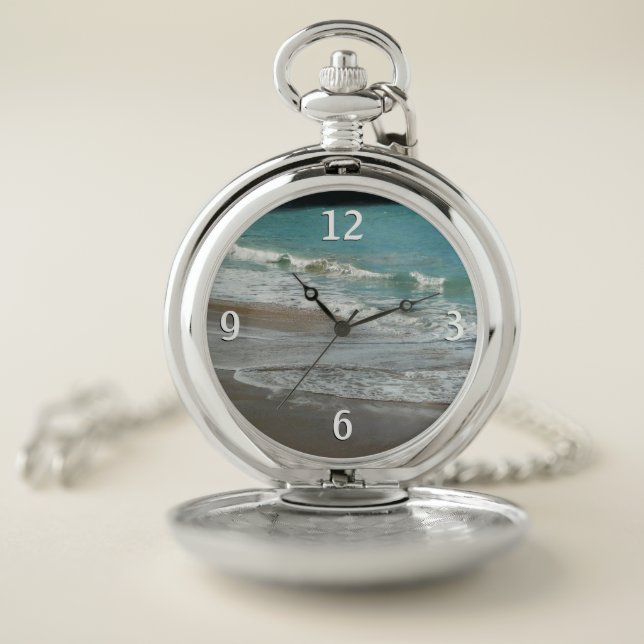 Waves Lapping on the Beach Turquoise Blue Ocean Pocket Watch (Inside)