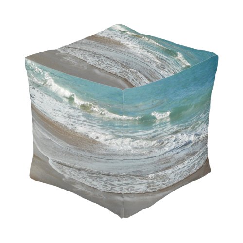 Waves Lapping on the Beach Turquoise Blue Ocean Pouf