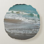 Waves Lapping on the Beach Turquoise Blue Ocean Round Pillow