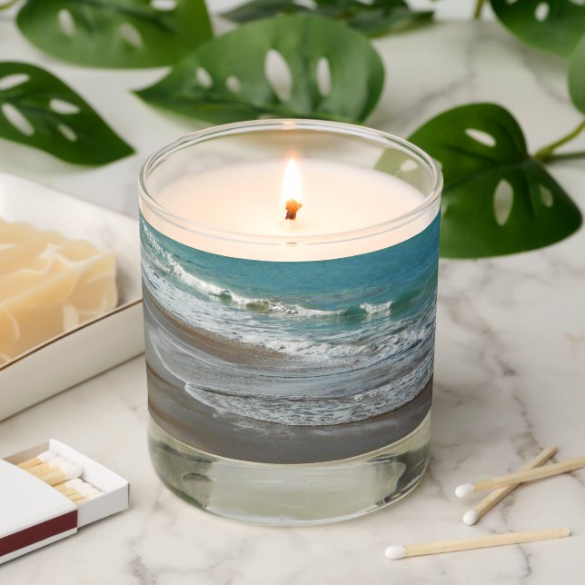 Waves Lapping on the Beach Turquoise Blue Ocean Scented Candle (Lit)
