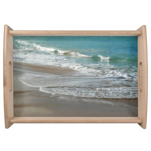 Waves Lapping on the Beach Turquoise Blue Ocean Serving Tray