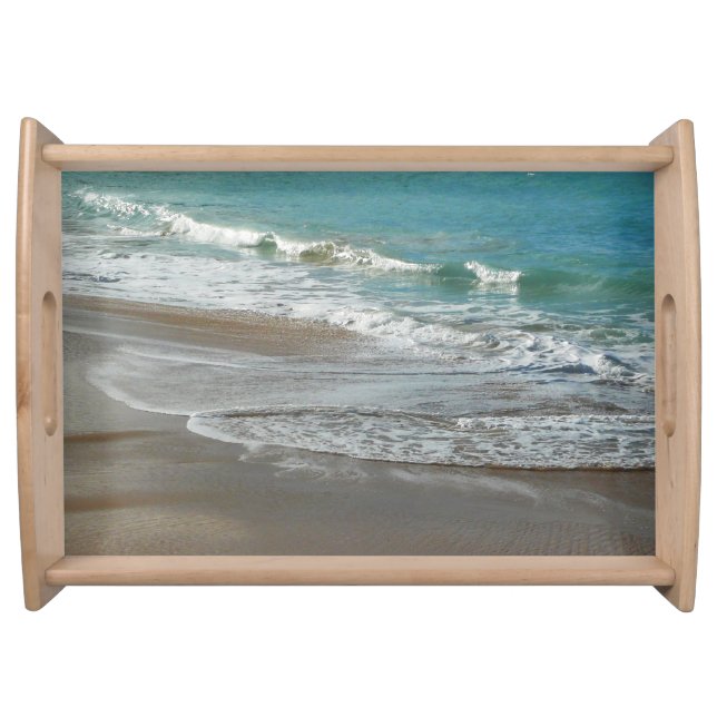 Waves Lapping on the Beach Turquoise Blue Ocean Serving Tray (Front)