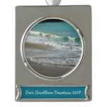 Waves Lapping on the Beach Turquoise Blue Ocean Silver Plated Banner Ornament
