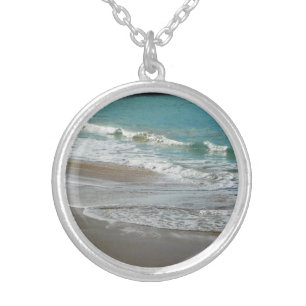 Waves Lapping on the Beach Turquoise Blue Ocean Silver Plated Necklace