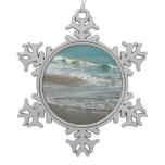 Waves Lapping on the Beach Turquoise Blue Ocean Snowflake Pewter Christmas Ornament