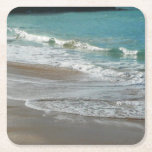Waves Lapping on the Beach Turquoise Blue Ocean Square Paper Coaster