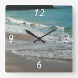 Waves Lapping on the Beach Turquoise Blue Ocean Square Wall Clock