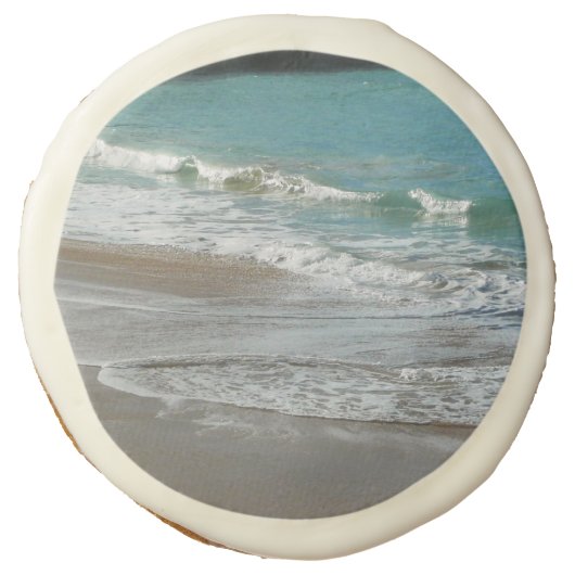 Waves Lapping on the Beach Turquoise Blue Ocean Sugar Cookie (Front)