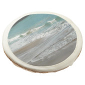 Waves Lapping on the Beach Turquoise Blue Ocean Sugar Cookie (Angled)