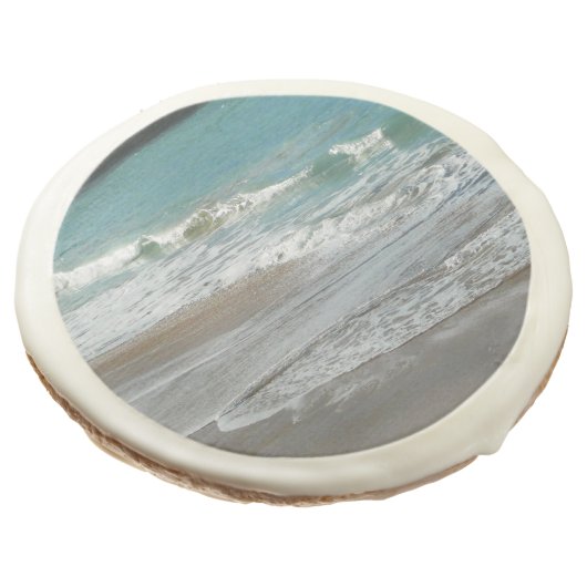 Waves Lapping on the Beach Turquoise Blue Ocean Sugar Cookie (Angled)
