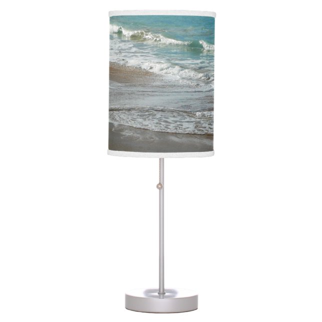 Waves Lapping on the Beach Turquoise Blue Ocean Table Lamp (Front)