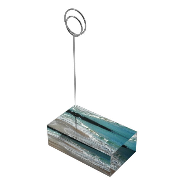 Waves Lapping on the Beach Turquoise Blue Ocean Table Number Holder (Corner)