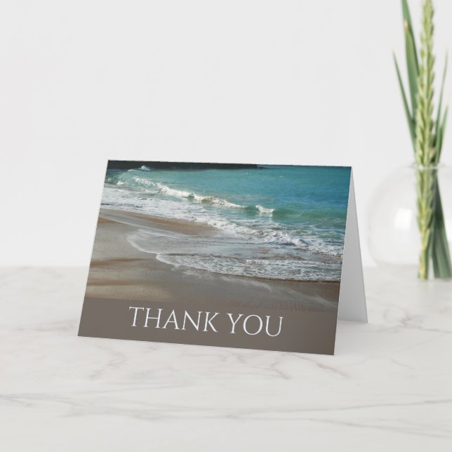 Waves Lapping on the Beach Turquoise Blue Ocean Thank You Card (Front)