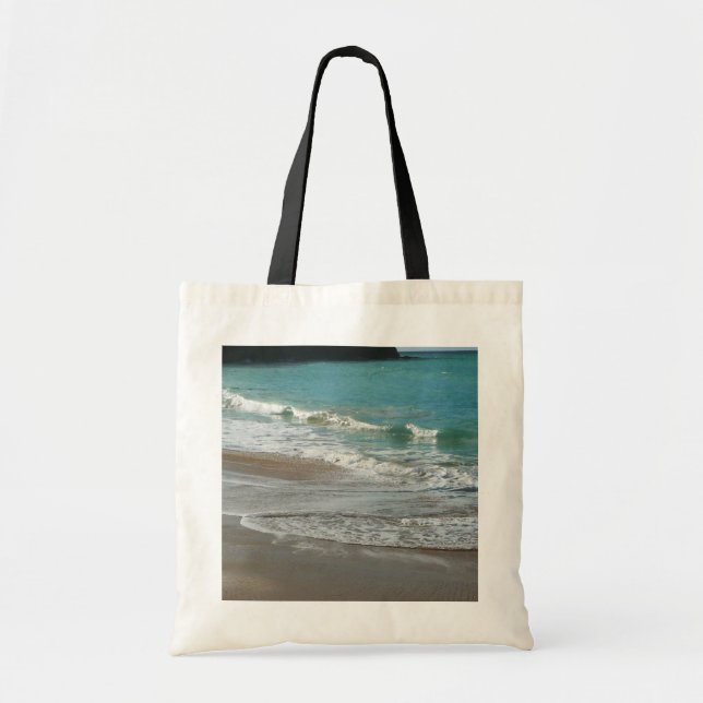 Waves Lapping on the Beach Turquoise Blue Ocean Tote Bag (Front)