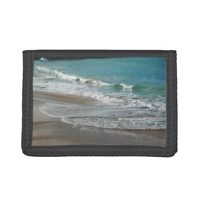 Waves Lapping on the Beach Turquoise Blue Ocean Trifold Wallet (Front)