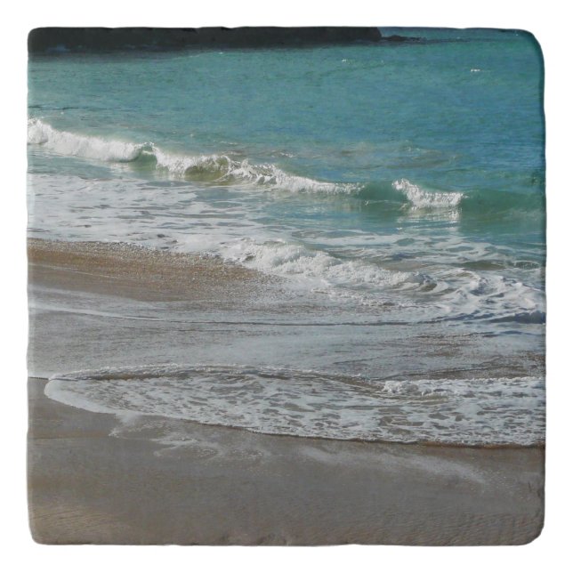 Waves Lapping on the Beach Turquoise Blue Ocean Trivet (Front)