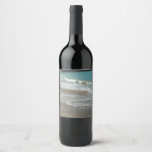 Waves Lapping on the Beach Turquoise Blue Ocean Wine Label