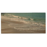 Waves Lapping on the Beach Turquoise Blue Ocean Wood Flash Drive