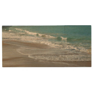 Waves Lapping on the Beach Turquoise Blue Ocean Wood Flash Drive