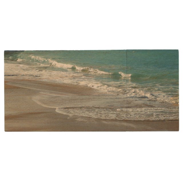 Waves Lapping on the Beach Turquoise Blue Ocean Wood Flash Drive (Front)