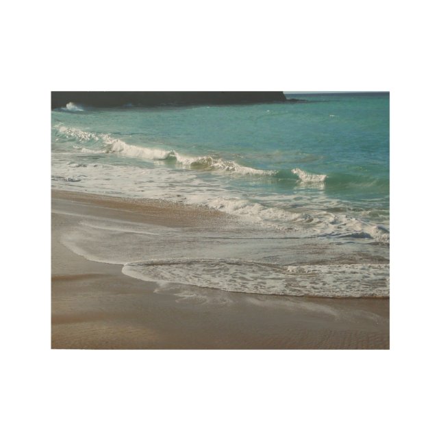 Waves Lapping on the Beach Turquoise Blue Ocean Wood Poster (Front)
