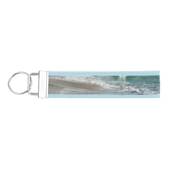 Waves Lapping on the Beach Turquoise Blue Ocean Wrist Keychain (Keys on Left)
